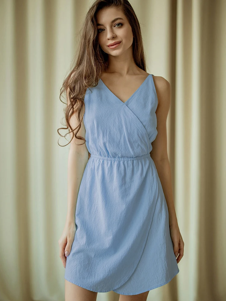

Linad Cotton Night Dress Women V Neck Spaghetti Strap Sleepwear Female Casual 2023 Summer Woman Dresses Solid Pajamas Fashion