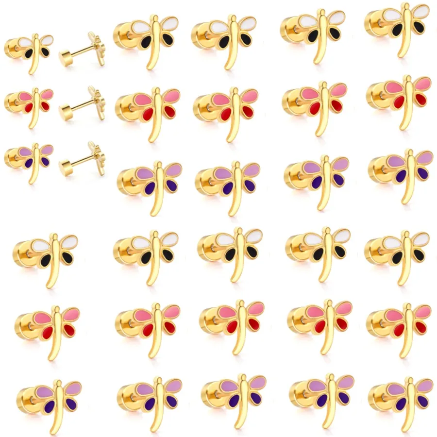 Женские серьги-гвоздики в виде стрекозы из нержавеющей стали