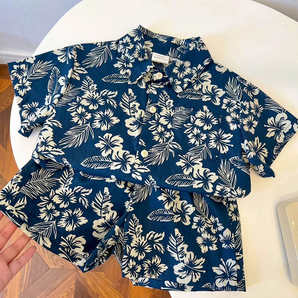 

Kids Boy Clothes Fashion Sets 2022 Summer New Boy Floral Shirt + Print Shorts Casual Two-piece Sets Costumes for Kids 2-7 Years