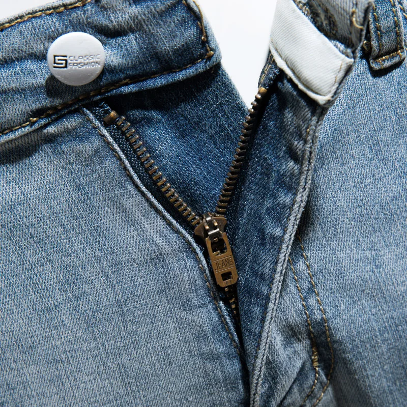 Men's Jeans Fashion Ripped Denim Trousers High-quality Men's Straight Casual Four Seasons Ripped Small Feet Nine-point Pants Men