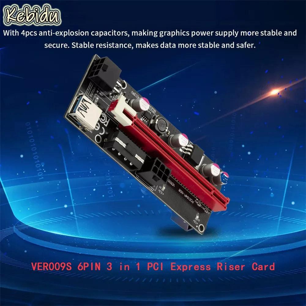 

Kebidu VER009 USB 3.0 PCI-E Райзер-карта PCI-E Экспресс 1x до 16x Райзер-адаптер PCI-E карта SATA 15pin до 6 pin питания