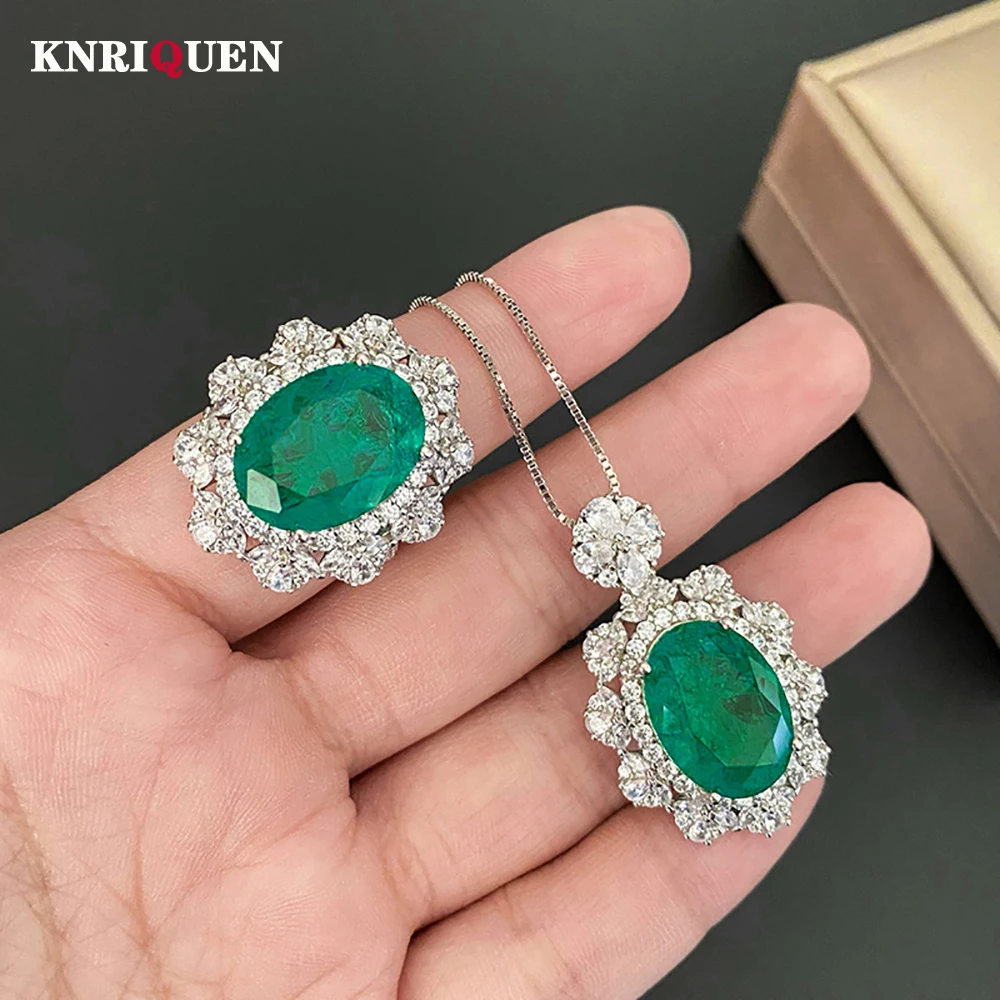 

2022 тренд, 100% натуральное серебро 925, 12*16 мм, Изумрудный драгоценный камень, Высокоуглеродистый бриллиант, ожерелье, кольцо, винтажное искусст...