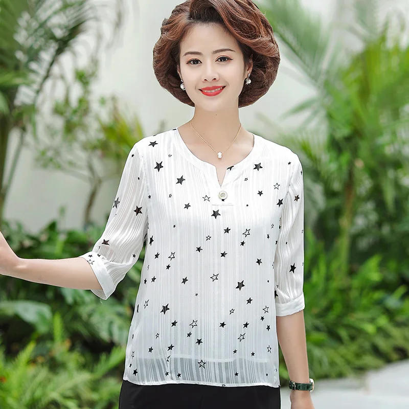 

Summer Vintage Women Chiffon Blouse Shirt V-Neck Half Sleeve Female Tunic Casual Plus Size Blouse Kimonos Female Clothing
