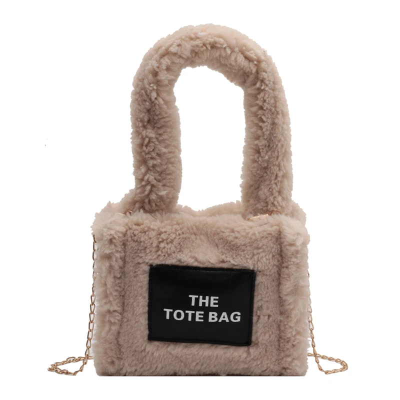 Jin Mantang Fur Tote Bag for Women 2023 Winter Furry Plush Crossbody Bags Designer Small Chain Top-handle Handbags Letter Purses