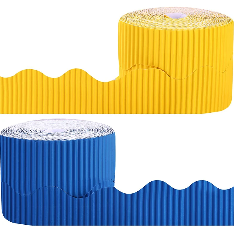 

2 Rolls Bulletin Board Borders Scalloped Border Decoration Background Paper For Decorative Borders (Yellow And Blue) Promotion