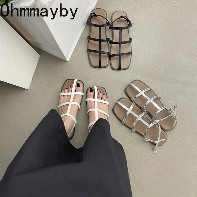 

Женские сандалии в римском стиле, элегантные туфли-гладиаторы с открытым носком и узкими ремешками, лето 2023