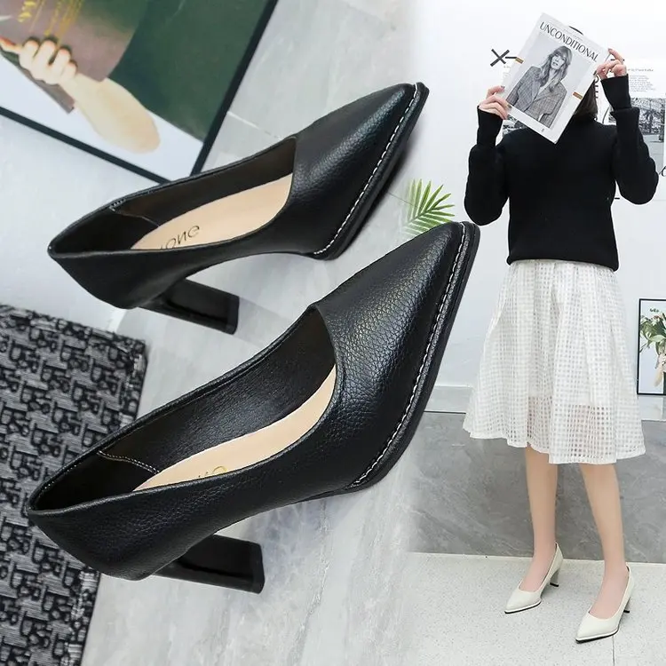 

Женские туфли на высоком каблуке, туфли с острым носком на среднем каблуке, туфли на высоком каблуке, большой размер, 2022