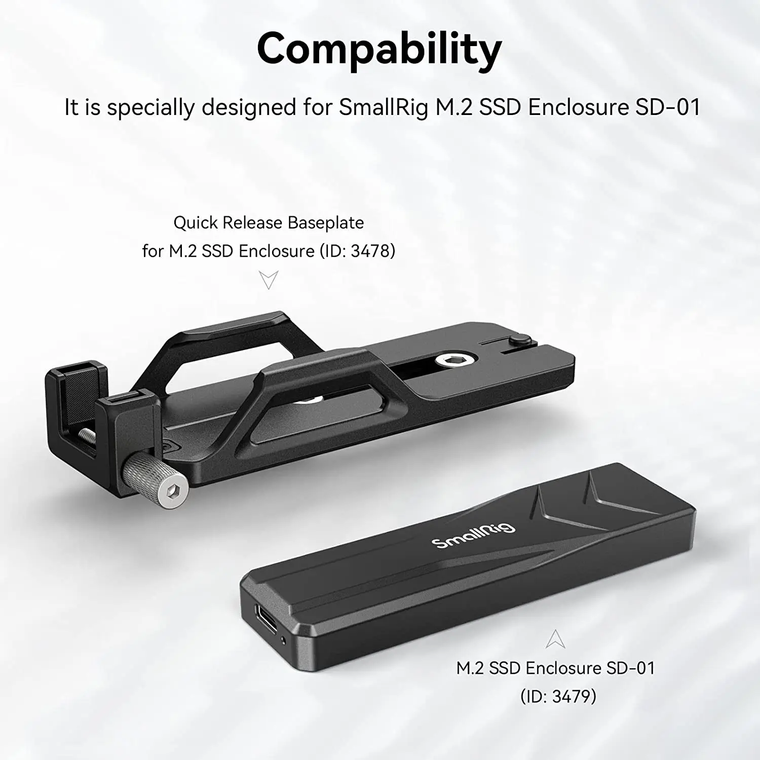 SMALLRIG Quick Release Baseplate for M.2 SSD Enclosure with Quick Drop-in Locking Design and 1/4