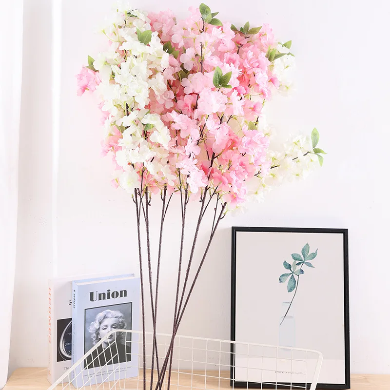 Ветка из искусственных цветков вишни 4 вилки 100 см