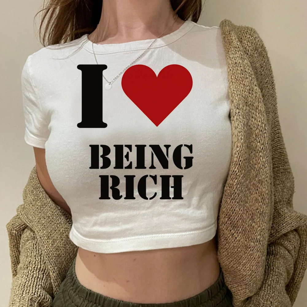 

Женский укороченный топ с принтом «i love Be rich»