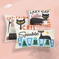 funny black cat drinking coffee peach skin pillowcase tv show mid century modern kitchen cafe home lumbar pillow cover cushion