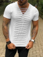 incerun tops 2022 american style new mens short sleeve t shirts stylish male solid comfortable all match simple camiseta s 5xl