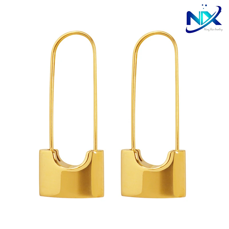 

Korean Hip Hop Metal Exaggerated Fashion Personality Lock Earrings Street Style Titanium Steel Earring Drop Shipping Wholesale