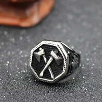 vintage viking warrior cross double axe ring for men stamp fashion nordic 316l stainless steel biker viking ring jewelry gift