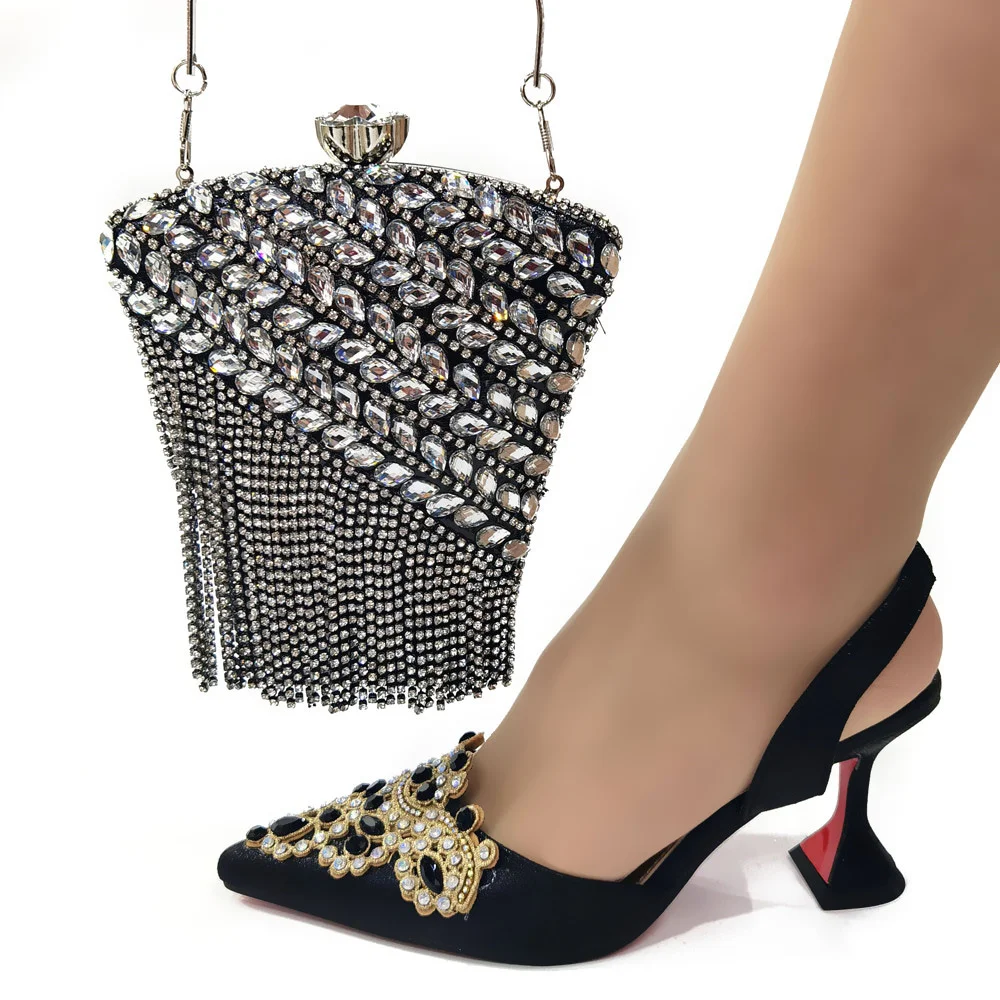 

doershow New Arrival Shoes and Bag Set African Sets 2022 black Nigerian Women Shoes and Matching Bags Set for wedding! SWS1-15