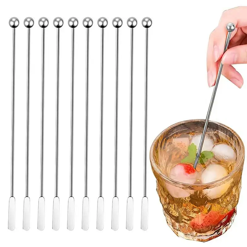 

Metal Cocktail Sticks 10pcs Drink Mixing Stirrer Stick 304 Stainless Steel Drink Stirring Tool For Drinks Milk Whiskey Cocktails