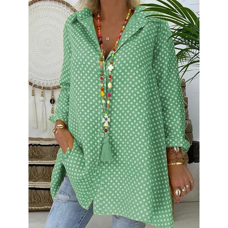 Женская Однотонная рубашка средней длины с длинным рукавом