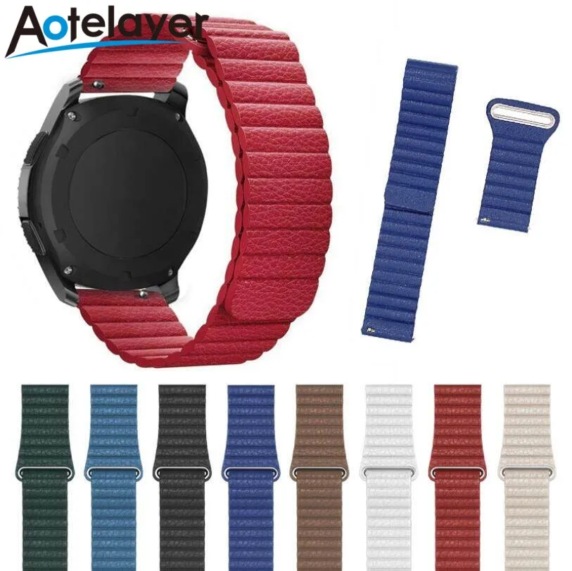 

20mm 22mm Width Loop Magnetic Genuine Leather Strap For Samsung Watch 3/4 Gear S2 S3 S4 Flat Head Universal Belt Watchbands