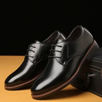 men formal leather shoes men leather shoes pu solid color round shape waterproof and non slip breathable casual leather shoes