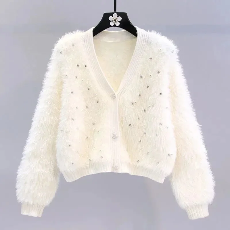 Женский вязаный кардиган с длинными рукавами свободный облегающий из