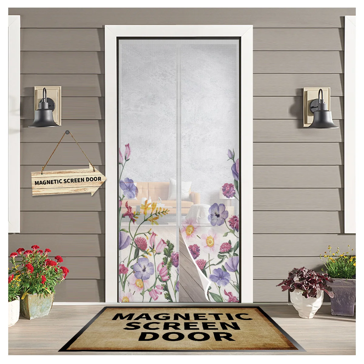 

Color Flower Watercolor Plant Magnetic Screen Door Curtain Living Room Bedroom Kitchen Anti-mosquito Window Screen