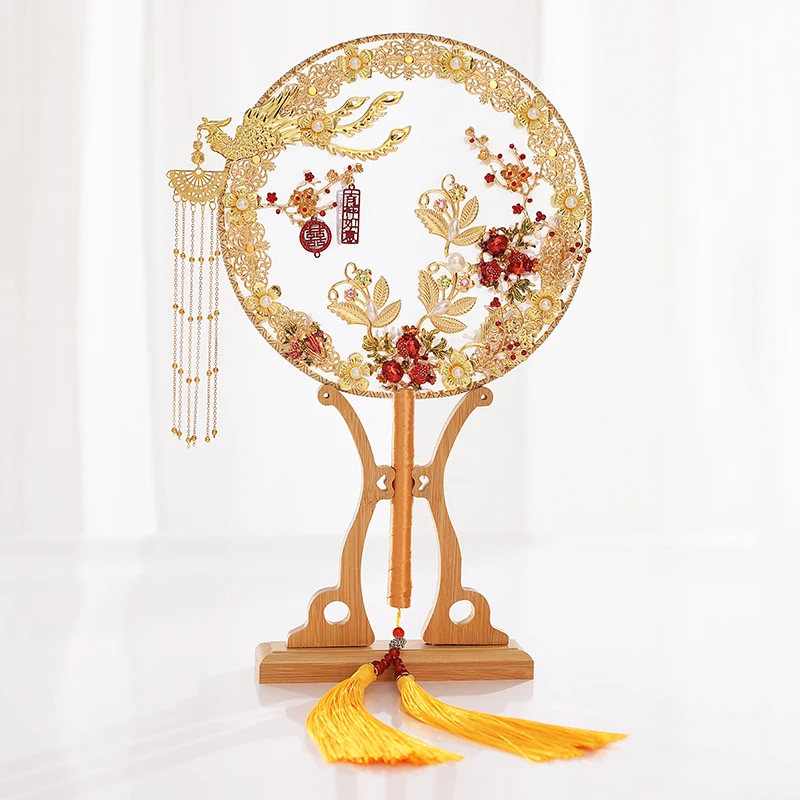 Double Dough Fan Bride Fan Wedding Ceremony Xiuhe Clothing Chinese Wedding Bouquet Antique Handmade Hi Fan Gift Box Craft Fan