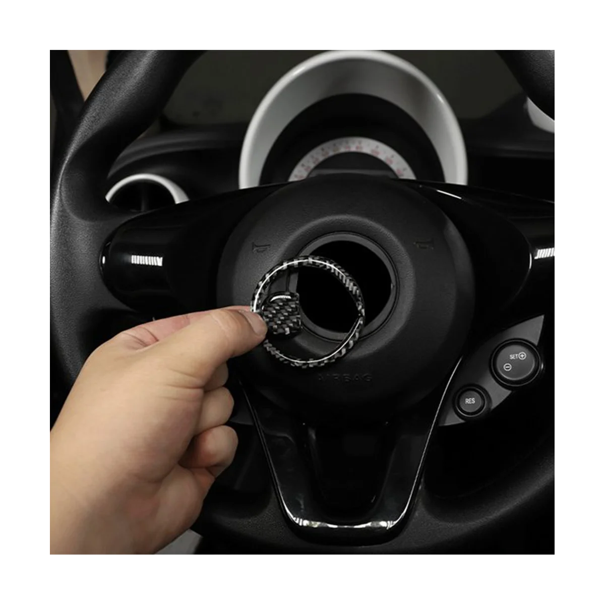 

Car Carbon Fiber Steering Wheel Logo Stickers Auto Decorative Decals Sticker for Benz Smart 453 Fortwo 2016-2021