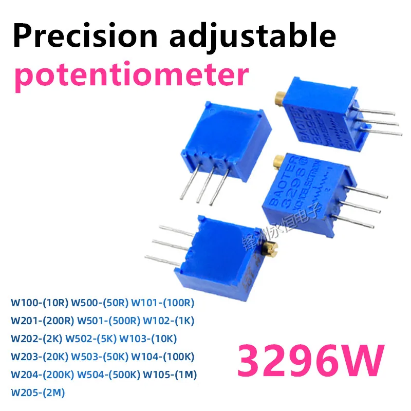 

10Pcs 3296W 3296 100 200 500 ohm 1K 2K 5K 10K 20K 50K 100K 200K 500K 1M ohm 103 104 100R 200R 500R Trimpot Trimmer Potentiometer