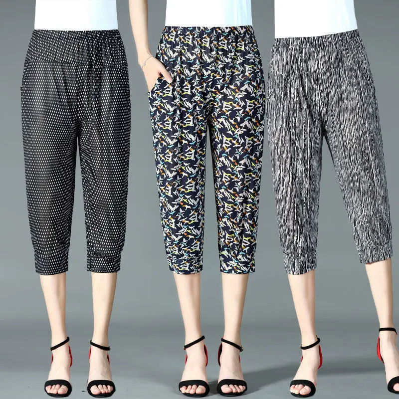 Женские летние модные ледяные шелковые повседневные шаровары женские тонкие