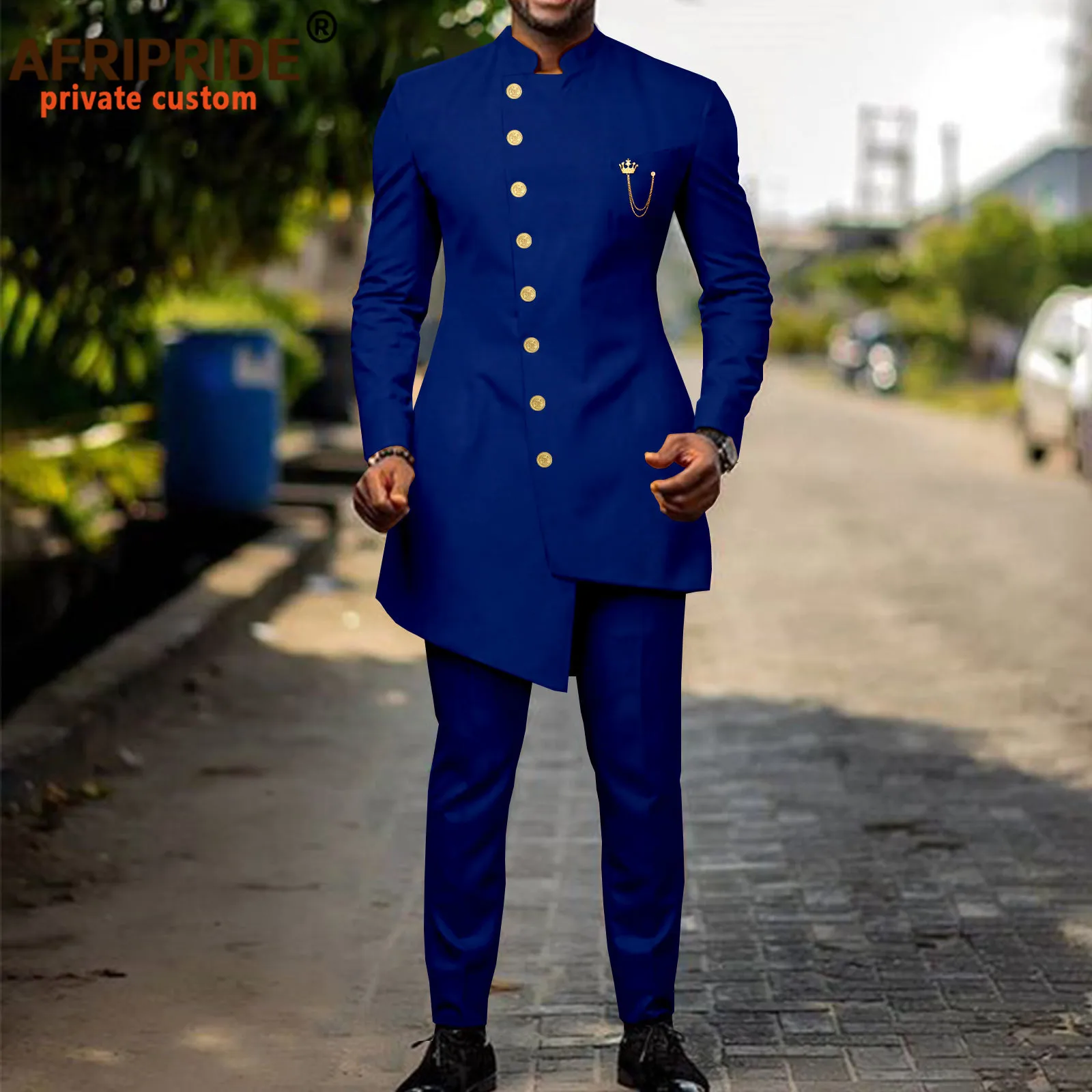 African Suits for Men Single Breasted Slim Fit Jackets and Pants 2 Piece Set Dashiki Clothes for Groom Wedding Evening A2216039