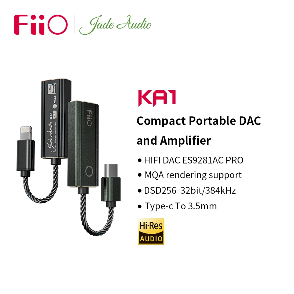 Адаптер FiiO JadeAudio KA1 Type C/Lightning на 3 5 мм ES9281AC Pro MQA DAC DSD256 Кабель-адаптер Hi-Fi для Android IOS MAC