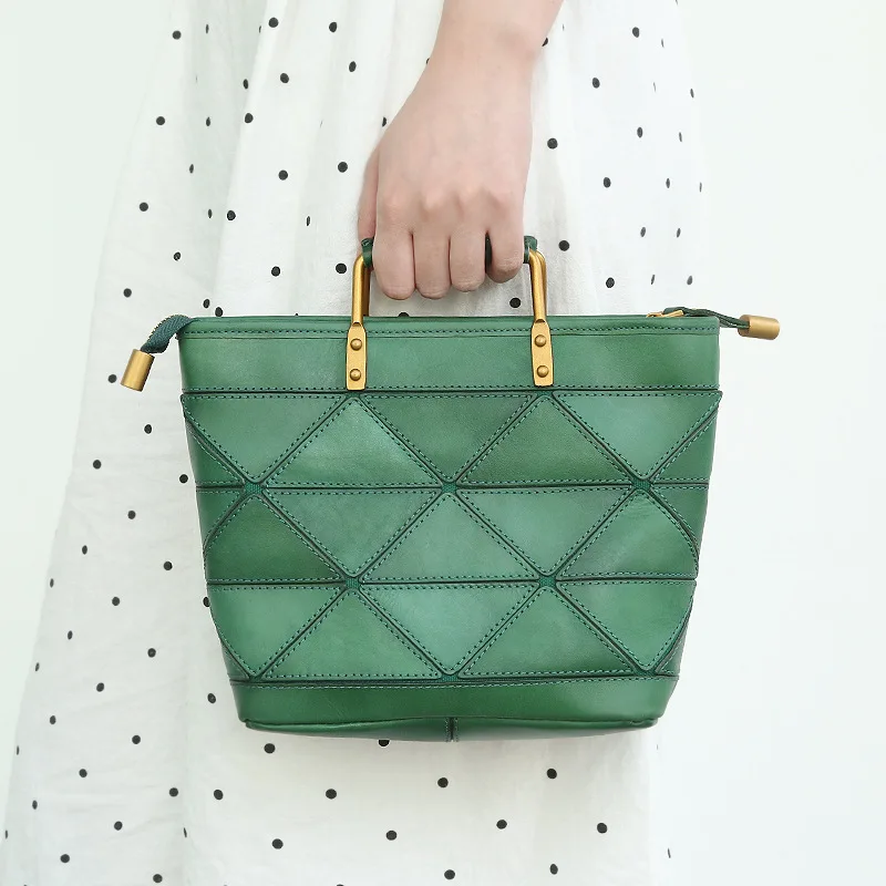 

OLN Vintage Patchwork Top Handle Bag for Women Luxury Desginer Vegetable Tanned Leather Female Embroidery Shoulder Bag Handbag
