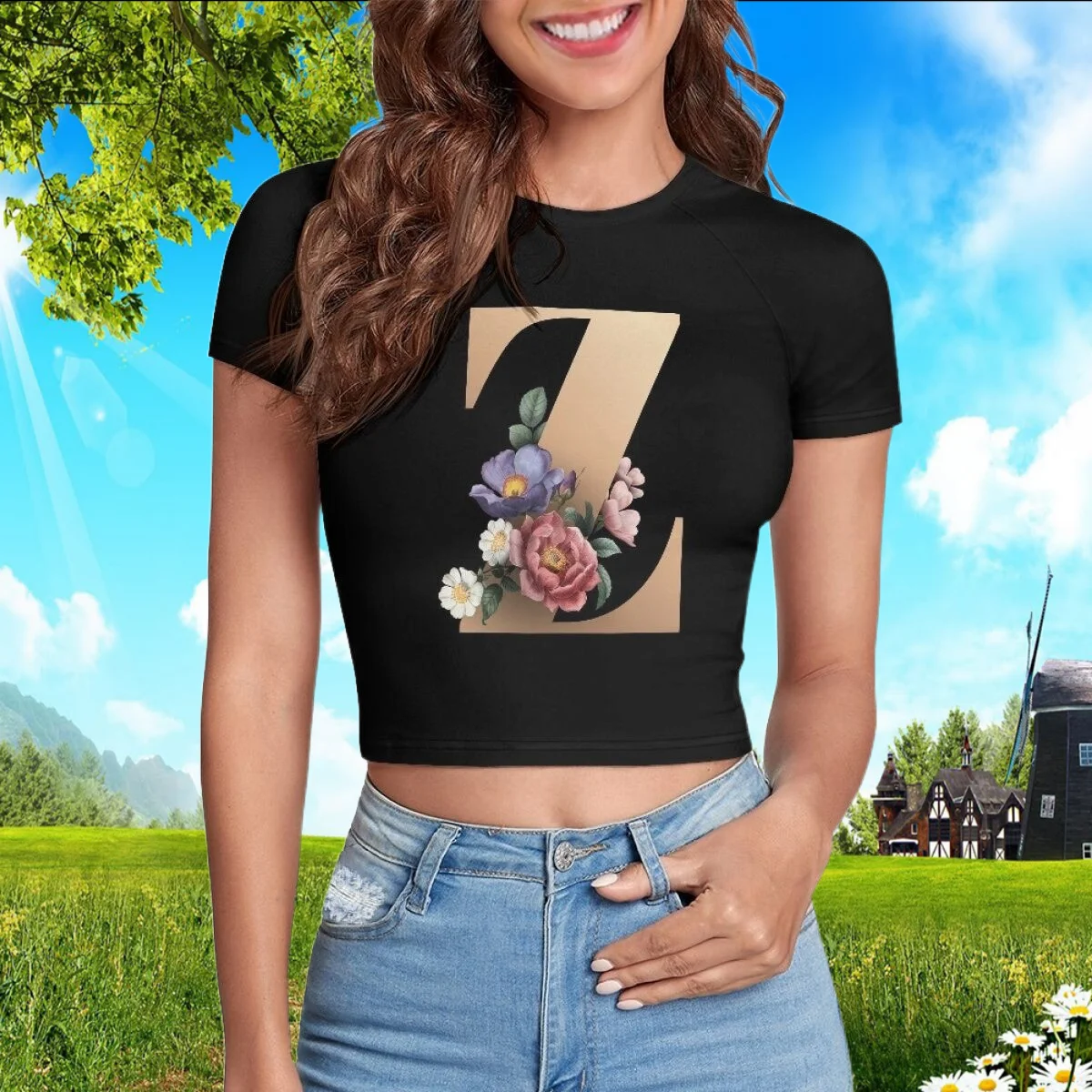 

Doginthehole, модные облегающие блузки для девочек-подростков, пикантные облегающие укороченные топы с буквенным цветочным узором для женщин, Короткие футболки, женская одежда