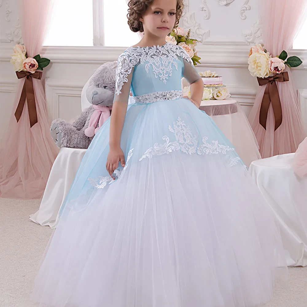 

2022 Formal Princess Flower Girl Dress Lace Appliques Wedding Prom Gowns Birthday Communion Toddler Kids TuTu Dress for Little G