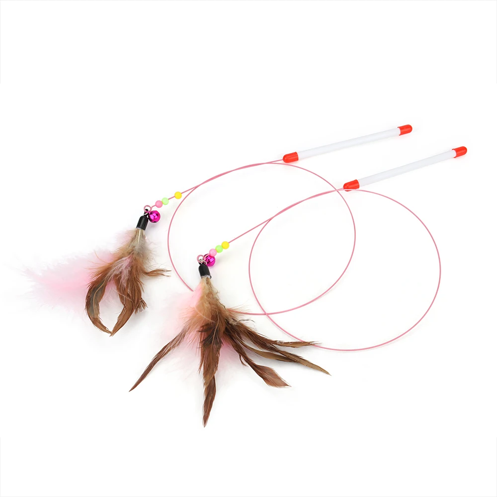 

Feather Cat Stick Steel Wire Cat Teaser With Bell Funny Feather Wand Pet Toy