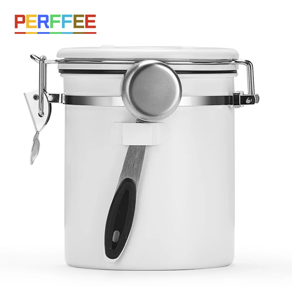 Coffee Canister Airtight Stainless Steel Kitchen Food Storage Container with Date Tracker Scoop for Beans Grounds Tea 1.5L 1.8L