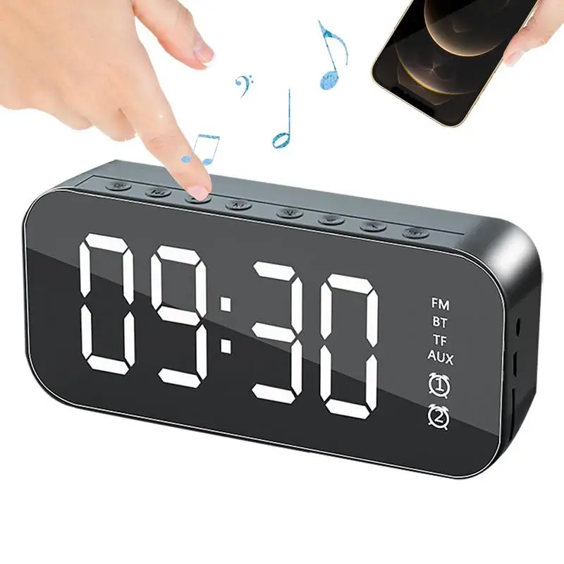 

Alarm Clock Blue Tooth Punctual Wireless Bue Tooth Alarm Clock Speaker 2 In 1 Mirror Clock Radio Broadcast Card Speaker Blue
