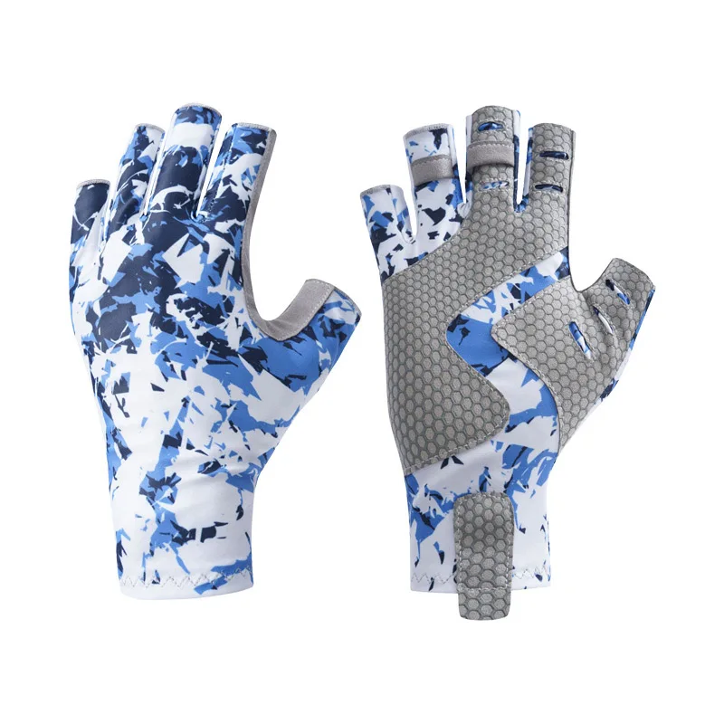 Summer Fishing Half Finger Ice Silk Gloves Sunscreen and Anti slip Outdoor Riding Gloves enlarge