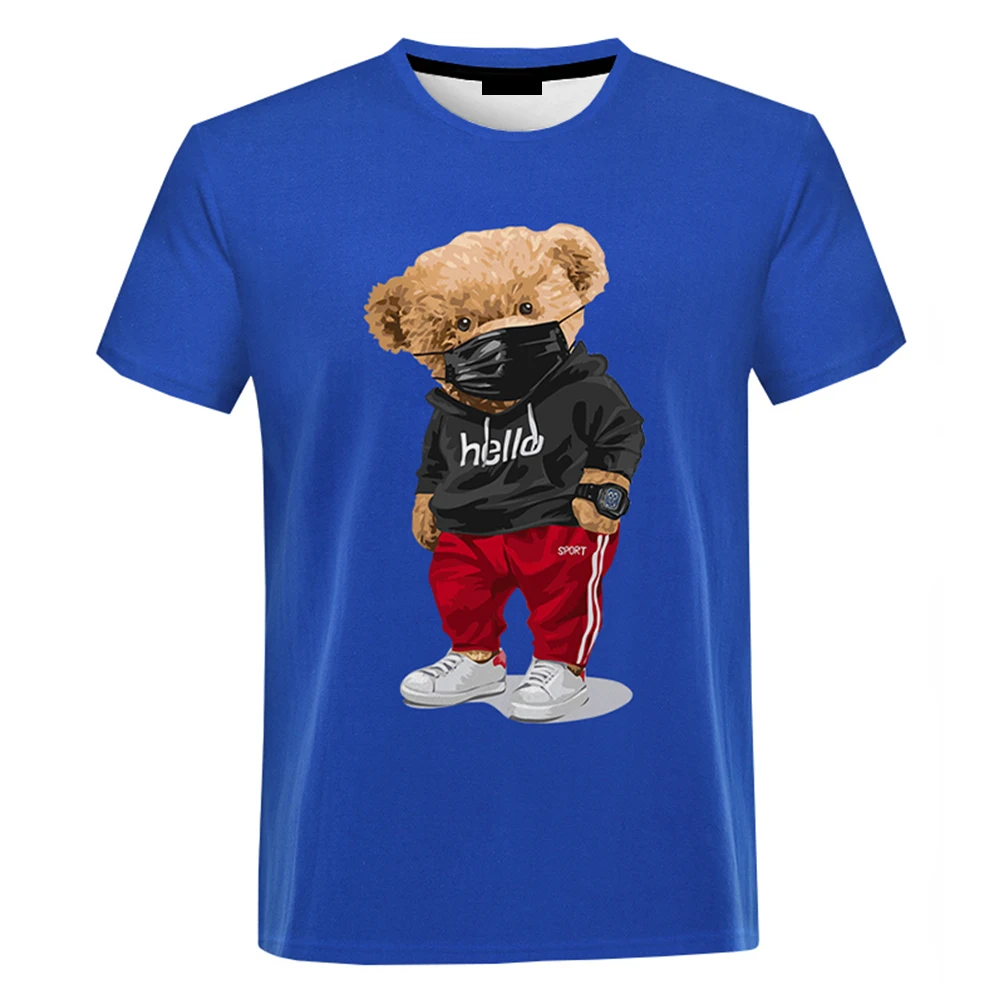 

New Summer Sports Mask Bear 3D Print T Shirt Men Fashion Casual Kids Parenting T-shirt Women Hip Hop Streetwear Oversized Tops