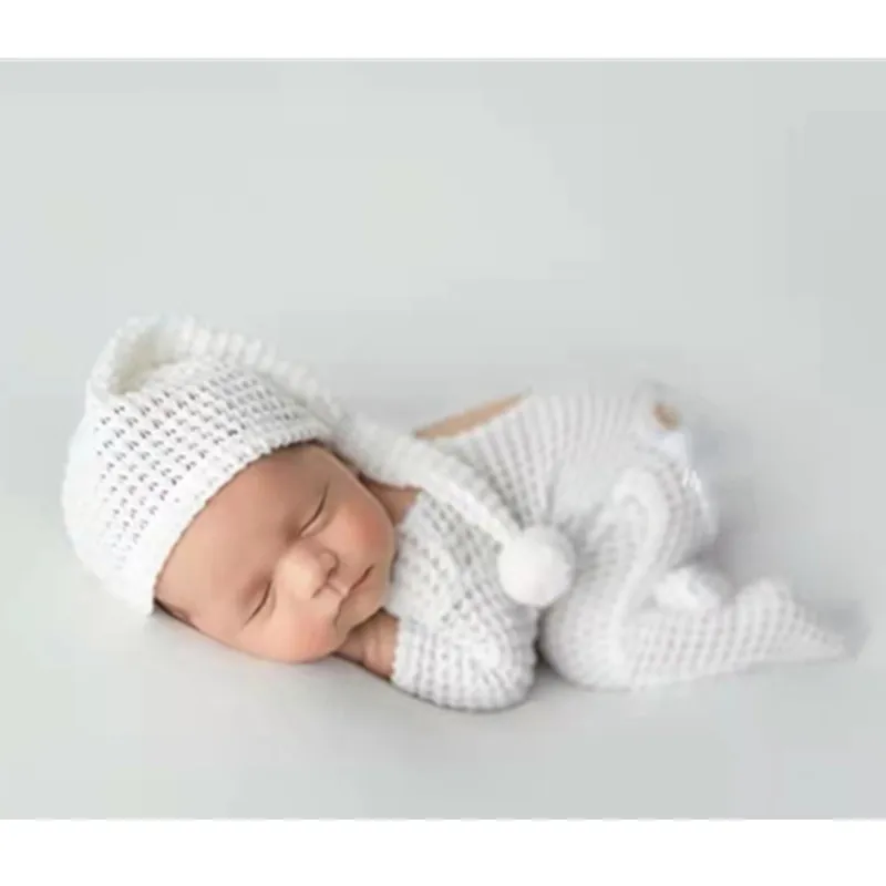 Newborn Photography Clothing White Hat+Jumpsuit 2Pcs/Set Studio Infant Shooting Clothes Baby Boy Fotografia Props Accessories