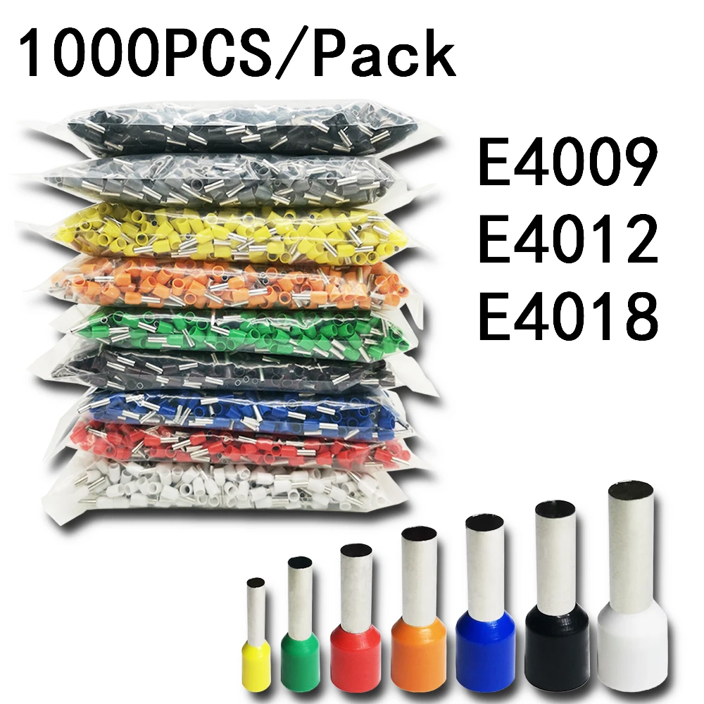 

1000pcs/Pack E4009 E4012 E4018 Insulated Ferrules Terminal Block Cord End Wire Connector Electrical Crimp Terminator