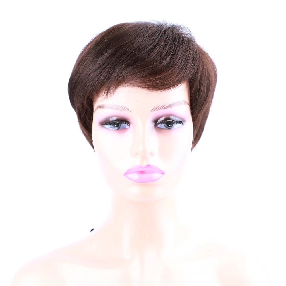 Короткий прямой парик из человеческих волос с челкой для женщин индийские