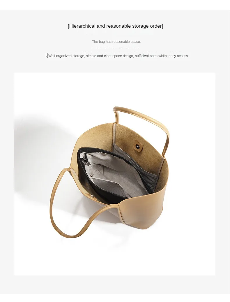 Niche tote bag leather women's bag new large capacity handbag senior sense of cowhide work commuting shoulder bag