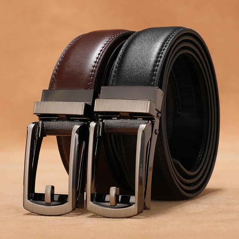New Cowhide Men's Belt Alloy Automatic Buckle Leather Business Men's Suit Design Belt Casual All-match Waistband