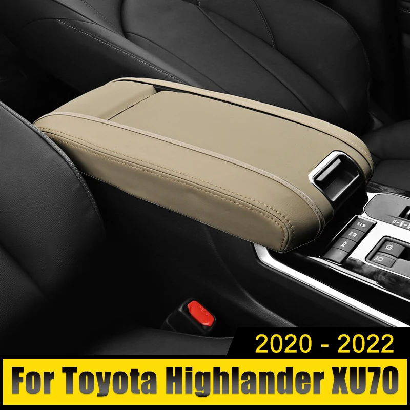 Leather Car Interior Armrest Storage Box Cover Trim Case Decoration Accessories For Toyota Highlander XU70 Kluger 2020 2021 2022