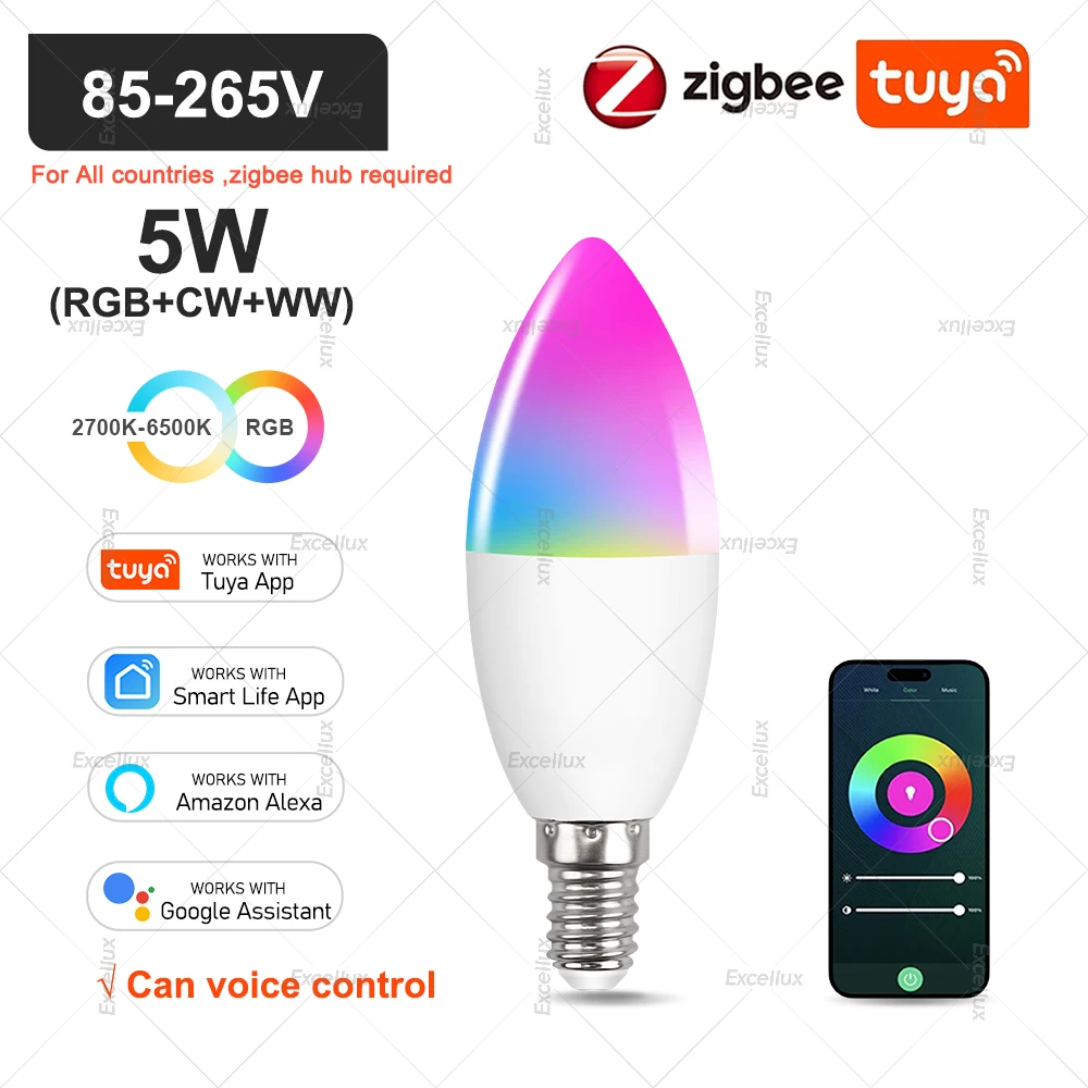 

Excellux Светодиодная лампа E27/E14/GU10 Wi-Fi/Zigbee/Bluetooth RGB