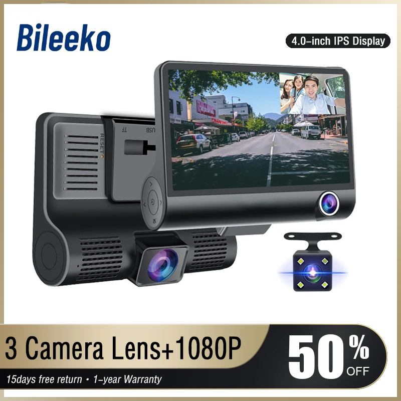 

Bileeko Car DVR 3 Cameras 4.0 Inches Dash Cam Car Video Recorder Auto Registrator Dvrs Dash Cam with 3 Ways Cameras