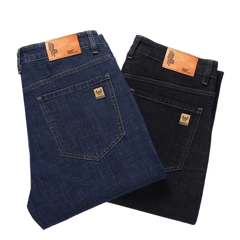 

Brand Men Business Jeans Straight Wide Elastic Cotton Denim Pants for Man Fashion Classic Blue Trousers OverSize Y2K