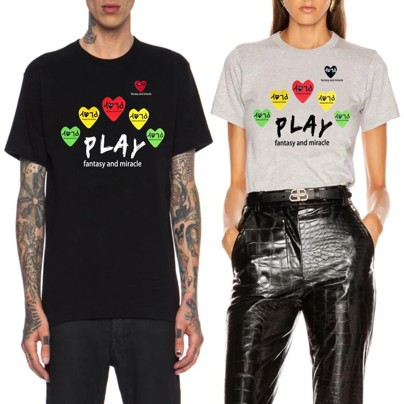 

Футболка Мужская/женская с вышивкой в виде сердца, цветная Свободная Повседневная рубашка из хлопка с круглым вырезом и коротким рукавом, лето