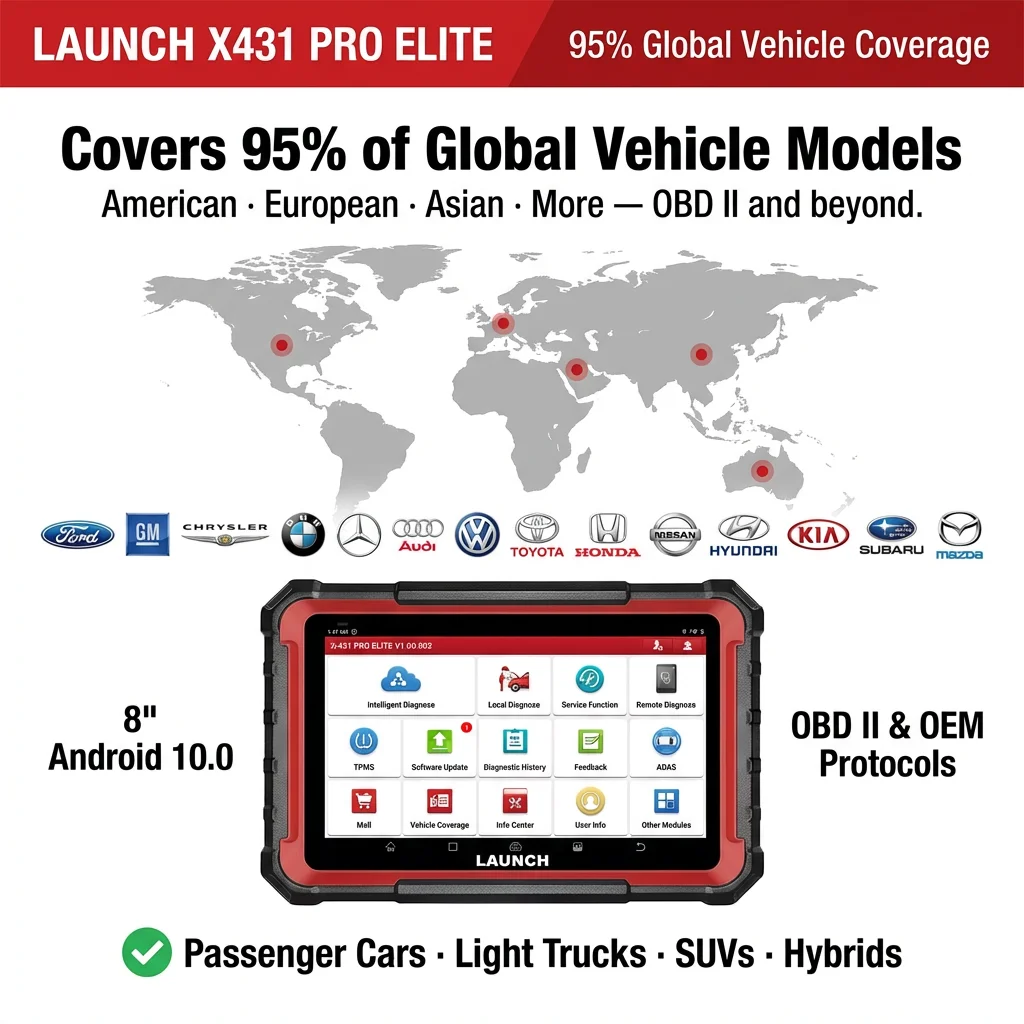 Фото Диагностический сканер LAUNCH X431 PRO ELITE для автомобилей: полная система, CANFD, DOIP, кодирование ЭБУ, двунаправленное управление, FCA SGW, 31+ функций сброса, OBD2 №4